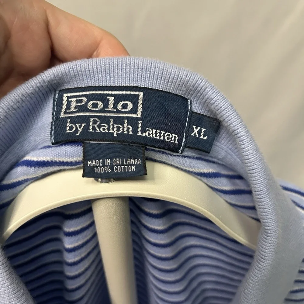 Polo Ralph Lauren Polo Shirt Men's‎ XL Blue Striped Short Sleeve Yellow Pony